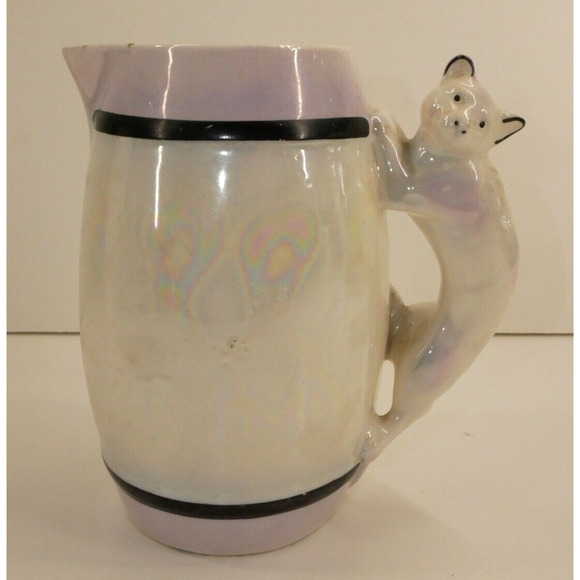 Vintage Czech Opalescent Cat Handle Creamer / Small Pitcher - Picture 1 of 14